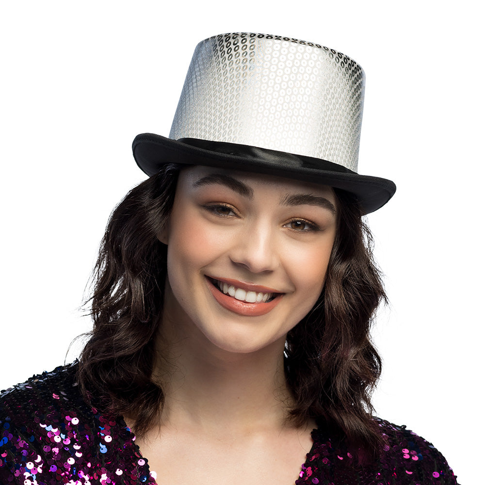 Haut de Forme Pailleté Argent et Noir - Accessoire Soirée