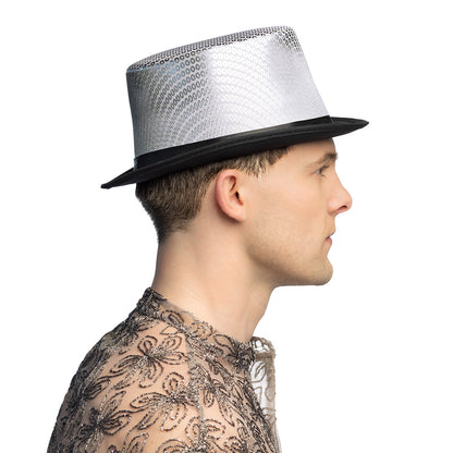 Haut de Forme Pailleté Argent et Noir - Accessoire Soirée
