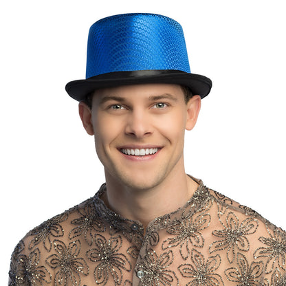 Haut de forme paillettes bleu électrique - Accessoire fête inoubliable