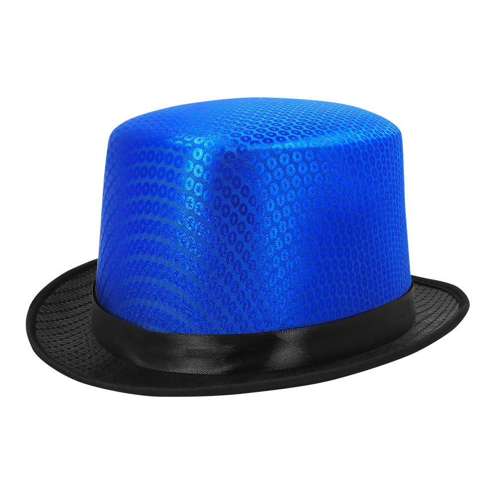 Haut de forme paillettes bleu électrique - Accessoire fête inoubliable