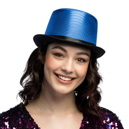 Haut de forme paillettes bleu électrique - Accessoire fête inoubliable