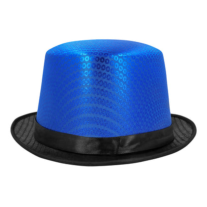 Haut de forme paillettes bleu électrique - Accessoire fête inoubliable