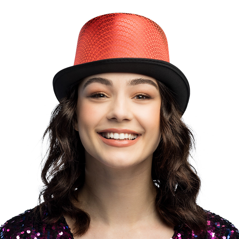 Haut-de-forme paillettes rouge et noir - Accessoire cabaret chic