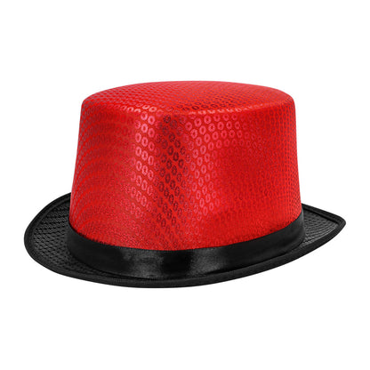 Haut-de-forme paillettes rouge et noir - Accessoire cabaret chic