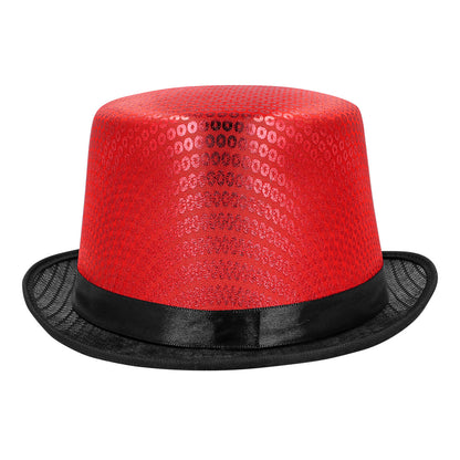 Haut-de-forme paillettes rouge et noir - Accessoire cabaret chic