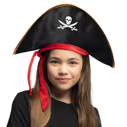 Chapeau Pirate Enfant Noir avec Crâne et Foulard Rouge