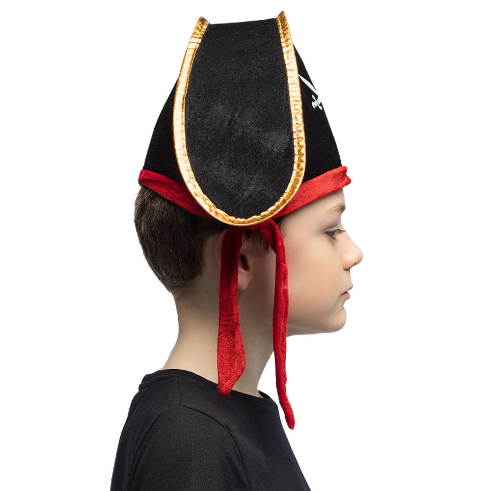 Chapeau Pirate Enfant Noir avec Crâne et Foulard Rouge
