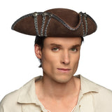 Chapeau Tricorne Pirate Marron avec Décoration Argentée