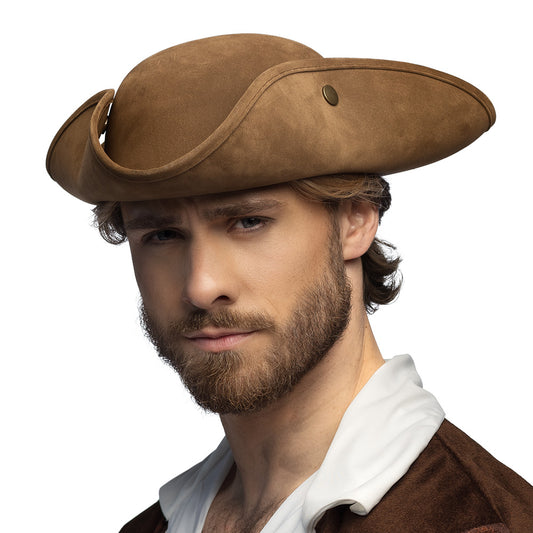 Chapeau Tricorne Cuir Marron - Accessoire Pirate & Colonial