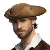 Chapeau Tricorne Cuir Marron - Accessoire Pirate & Colonial