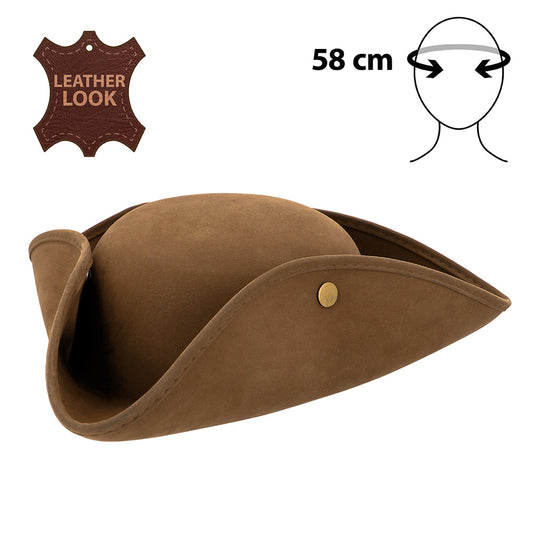 Chapeau Tricorne Cuir Marron - Accessoire Pirate & Colonial