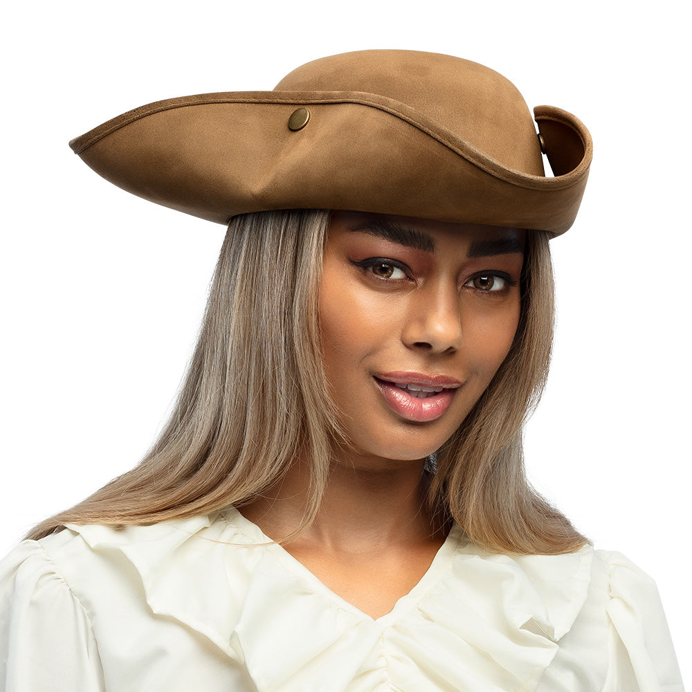 Chapeau Tricorne Cuir Marron - Accessoire Pirate & Colonial