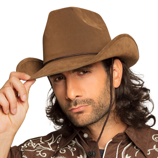 Chapeau Cowboy Marron avec Cordon - Déguisement Western