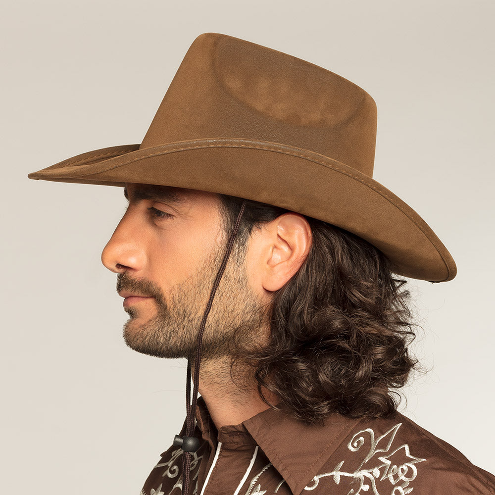 Chapeau Cowboy Marron avec Cordon - Déguisement Western