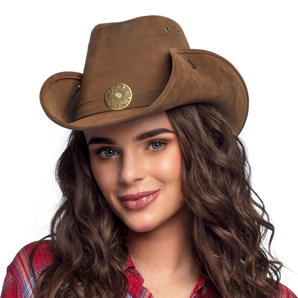 Chapeau Cowboy Marron Cuir - Accessoire Western Adulte 58cm
