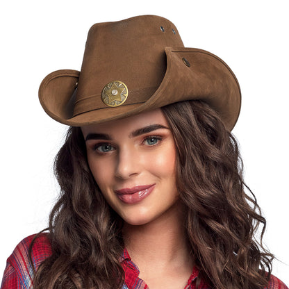 Chapeau Cowboy Marron Cuir - Accessoire Western Adulte 58cm