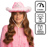 Chapeau Cowboy Rose LED Avec Tiare Paillettes - Accessoire Fête