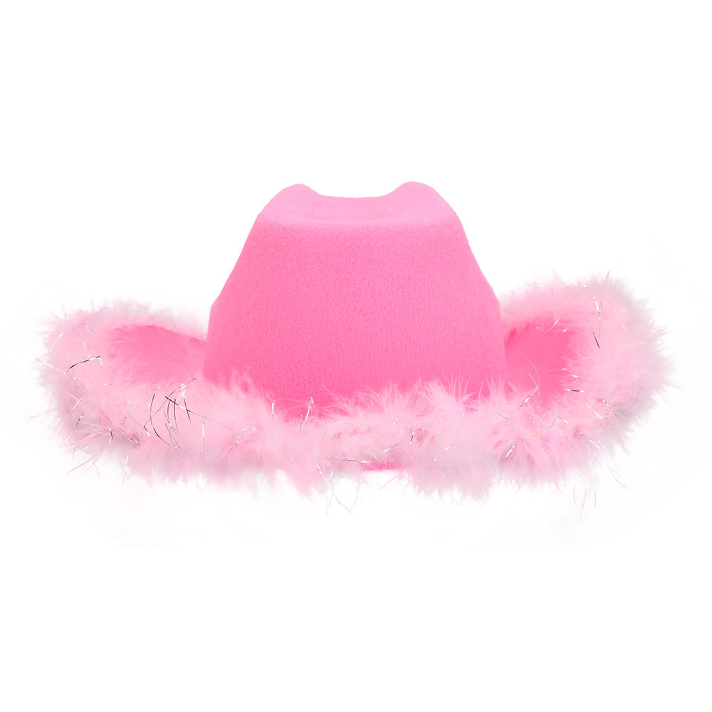 Chapeau Cowboy Rose LED Avec Tiare Paillettes - Accessoire Fête