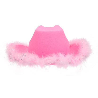 Chapeau Cowboy Rose LED Avec Tiare Paillettes - Accessoire Fête
