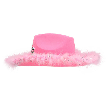 Chapeau Cowboy Rose LED Avec Tiare Paillettes - Accessoire Fête