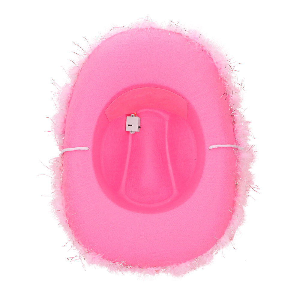 Chapeau Cowboy Rose LED Avec Tiare Paillettes - Accessoire Fête