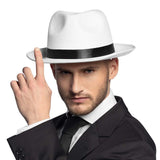 Chapeau Blanc Panama avec Ruban Noir - Déguisement Années 20