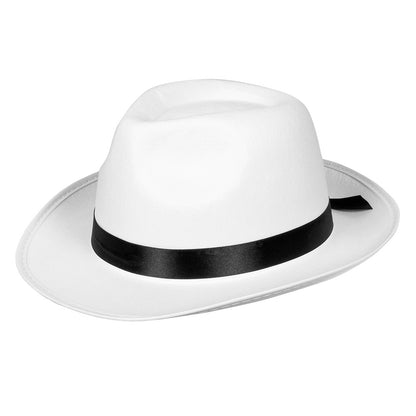 Chapeau Blanc Panama avec Ruban Noir - Déguisement Années 20