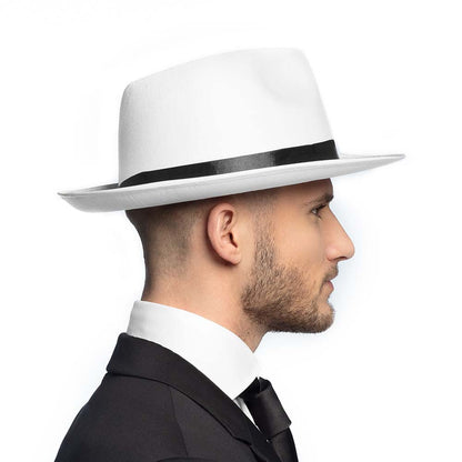 Chapeau Blanc Panama avec Ruban Noir - Déguisement Années 20