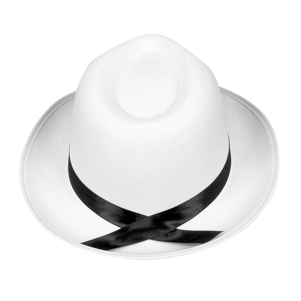 Chapeau Blanc Panama avec Ruban Noir - Déguisement Années 20