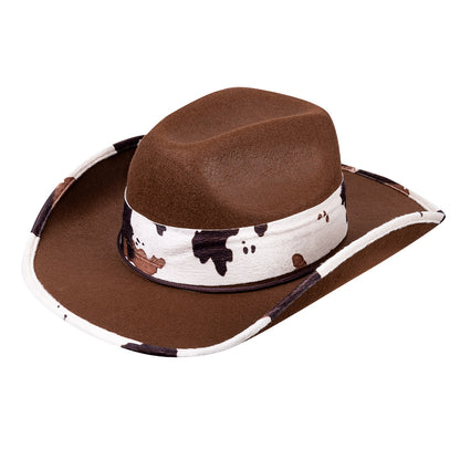 Chapeau Cowboy Marron Motif Vache - Accessoire Western Unisexe