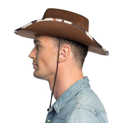 Chapeau Cowboy Marron Motif Vache - Accessoire Western Unisexe