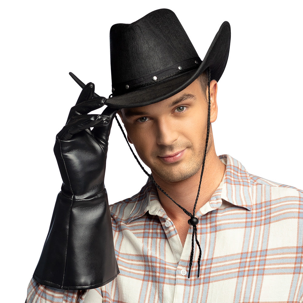 Chapeau Cowboy Noir avec Cordon - Accessoire Western Authentique