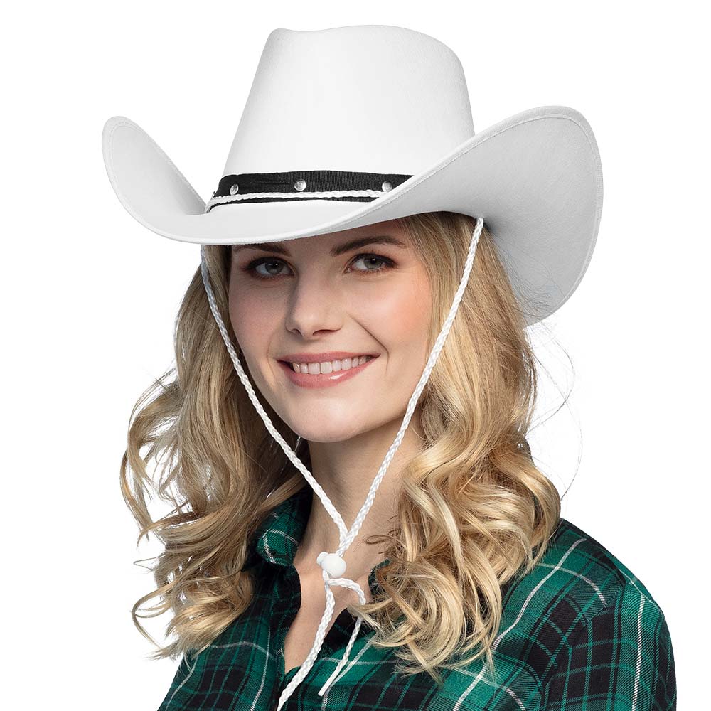 Chapeau Cowboy Blanc avec Bandeau Noir - Accessoire Western