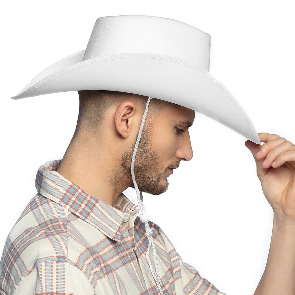 Chapeau Cowboy Blanc avec Bandeau Noir - Accessoire Western
