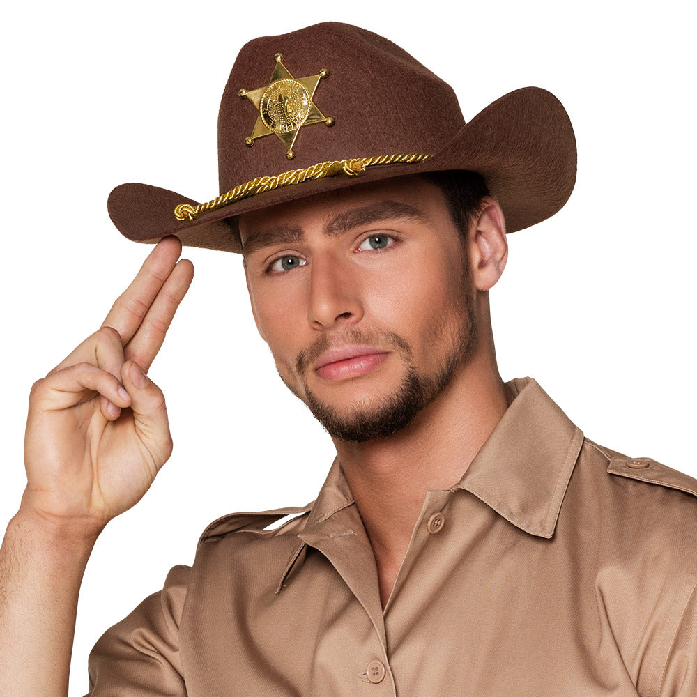 Chapeau Cowboy Shérif Marron avec Étoile Dorée