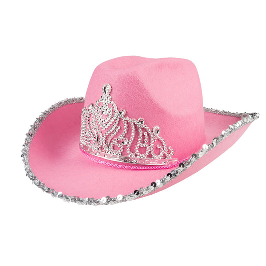 Chapeau Cowboy Rose Luxe avec Tiare Paillettes et Strass