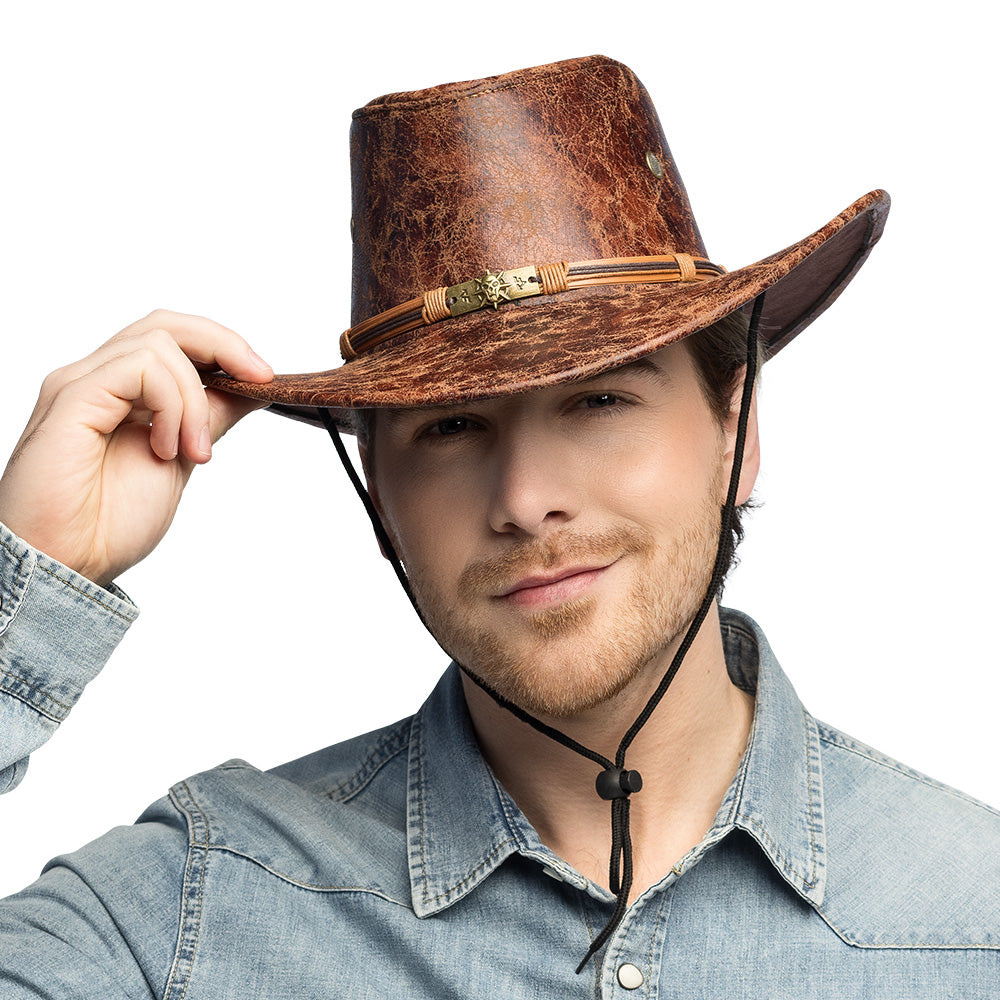 Chapeau Cowboy Cuir Marron - Style Western Vintage