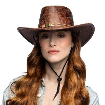 Chapeau Cowboy Cuir Marron - Style Western Vintage