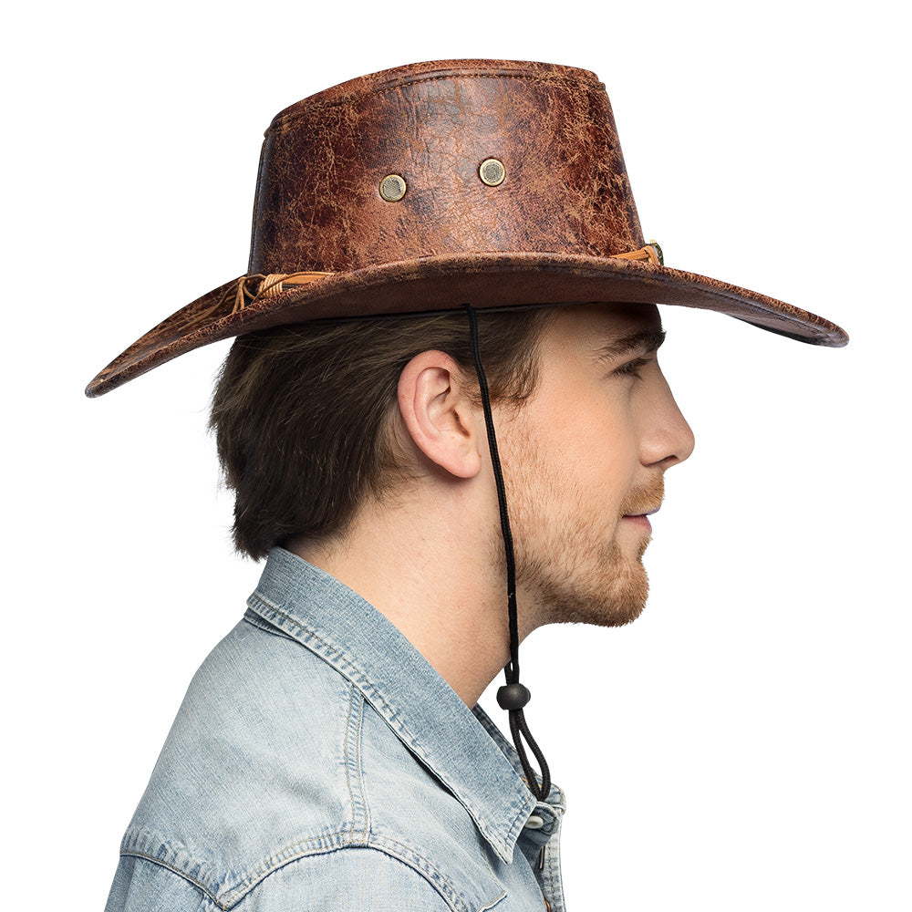 Chapeau Cowboy Cuir Marron - Style Western Vintage