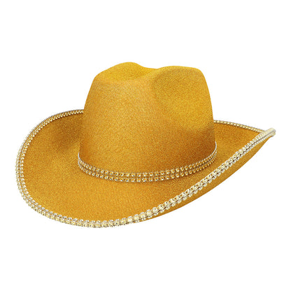 Chapeau Cowboy Paillettes Or avec Strass - Accessoire Soirée