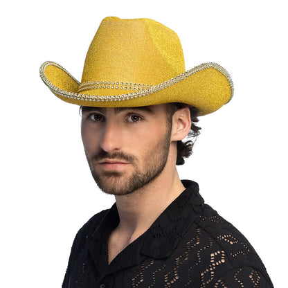 Chapeau Cowboy Paillettes Or avec Strass - Accessoire Soirée