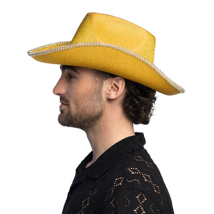 Chapeau Cowboy Paillettes Or avec Strass - Accessoire Soirée