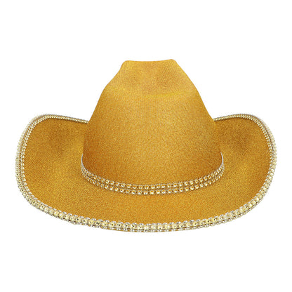 Chapeau Cowboy Paillettes Or avec Strass - Accessoire Soirée