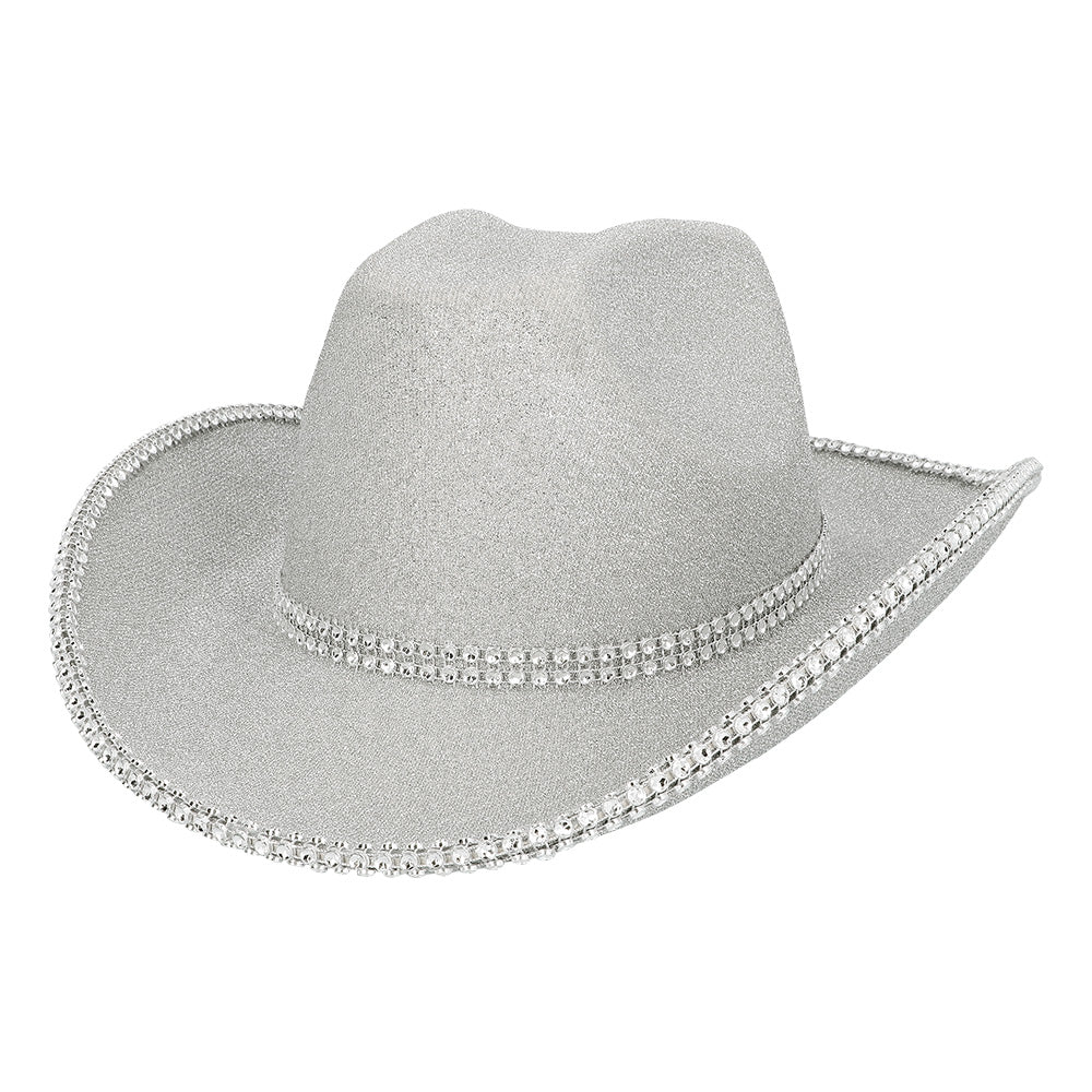 Chapeau Cowboy Blanc Strass Paillettes - Accessoire Fête Disco