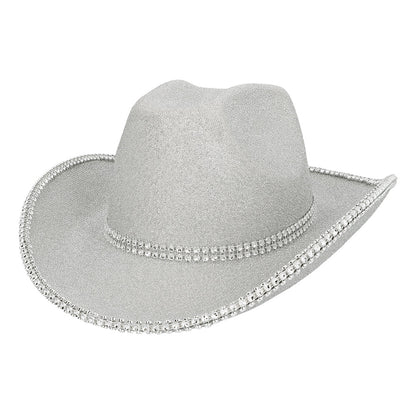 Chapeau Cowboy Blanc Strass Paillettes - Accessoire Fête Disco