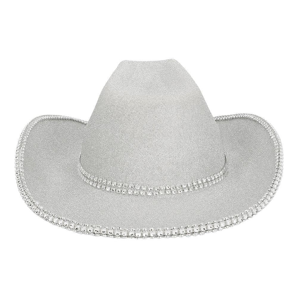Chapeau Cowboy Blanc Strass Paillettes - Accessoire Fête Disco