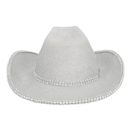 Chapeau Cowboy Blanc Strass Paillettes - Accessoire Fête Disco