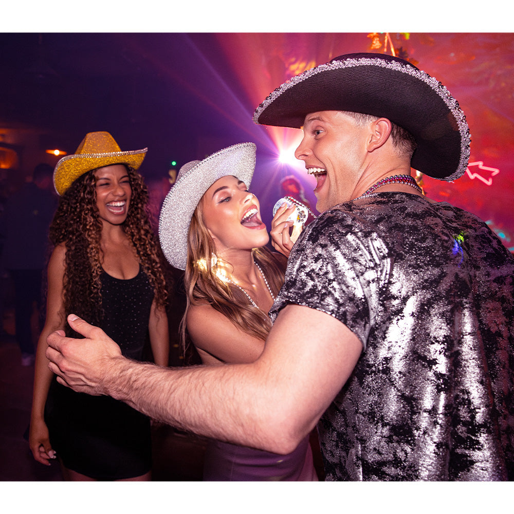 Chapeau Cowboy Blanc Strass Paillettes - Accessoire Fête Disco
