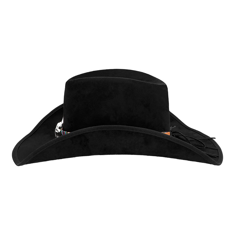 Chapeau Cowboy Noir avec Bande Ethnique et Crâne de Taureau