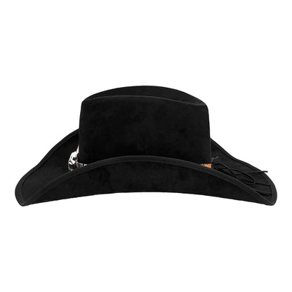 Chapeau Cowboy Noir avec Bande Ethnique et Crâne de Taureau